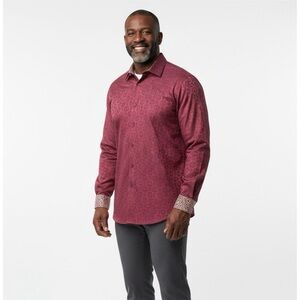 Robert Graham Men's L Shirt, Red Patterned, Button Front, Flip Cuff Casual Dress